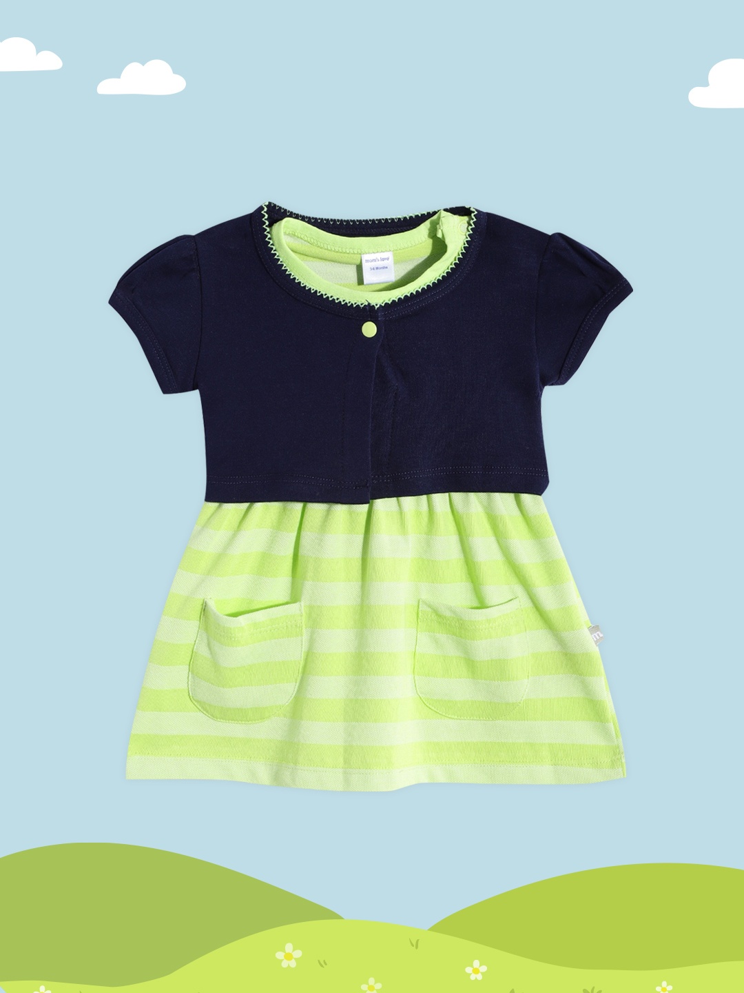 

Moms Love Girls Navy Blue & Green Striped A-Line Dress with Shrug