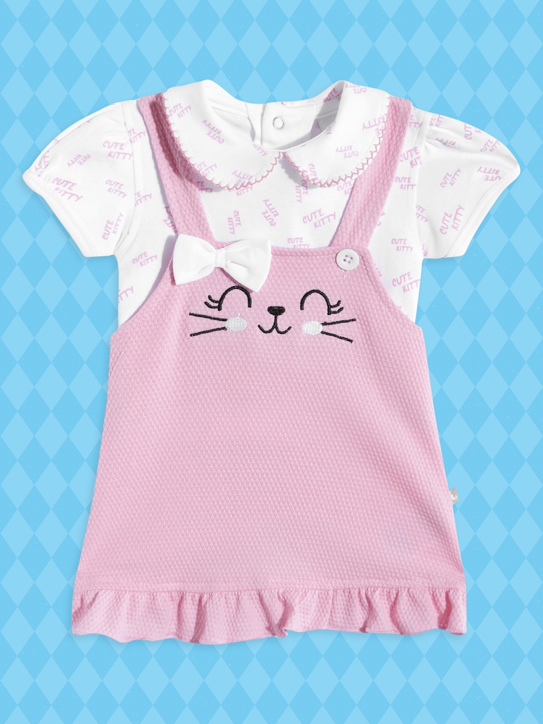 

Moms Love Girls Pink & White Bow Detail Pinafore Dress with T-shirt