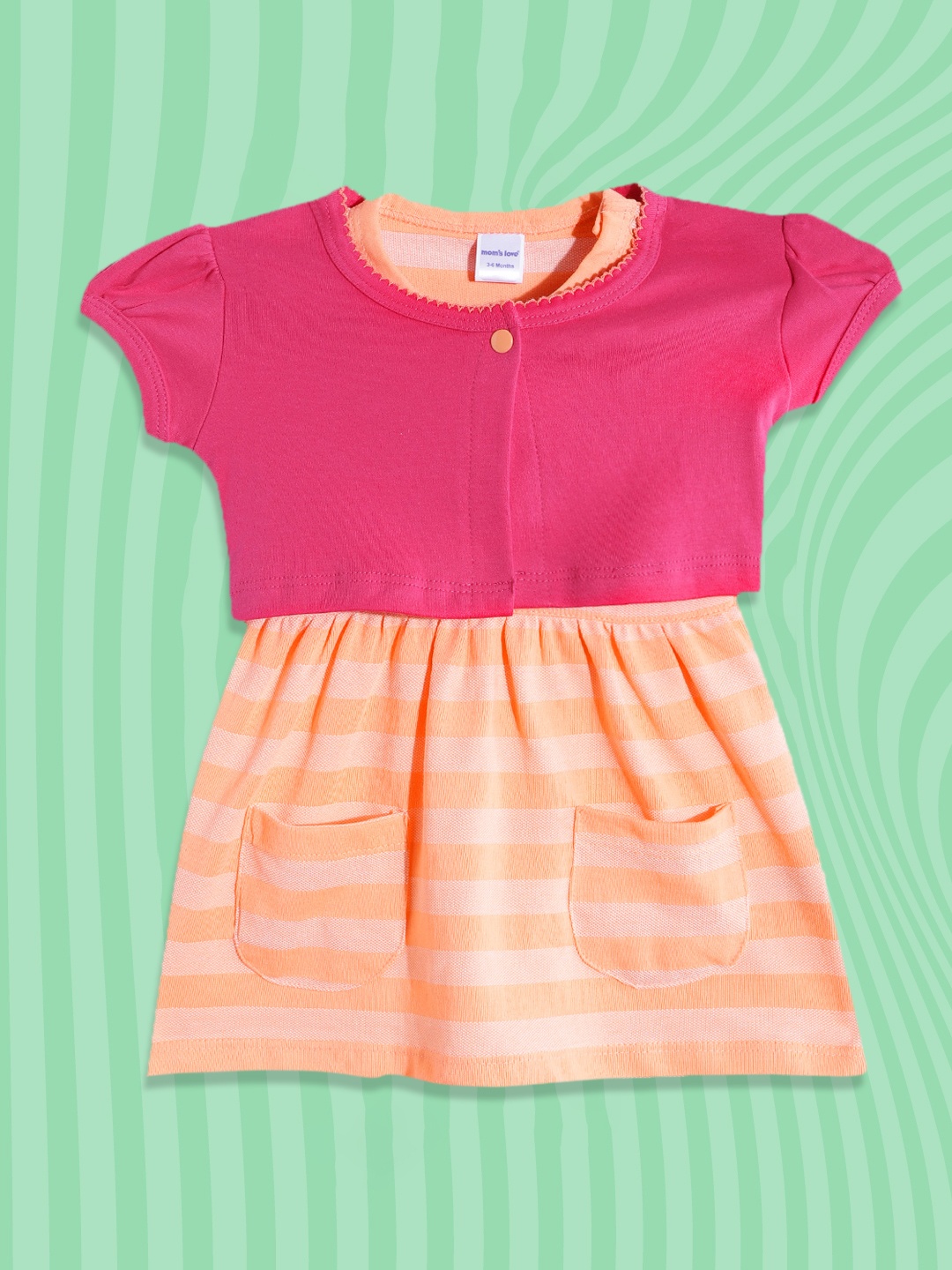 

Moms Love Girls Orange & Pink Striped A-Line Dress with Shrug
