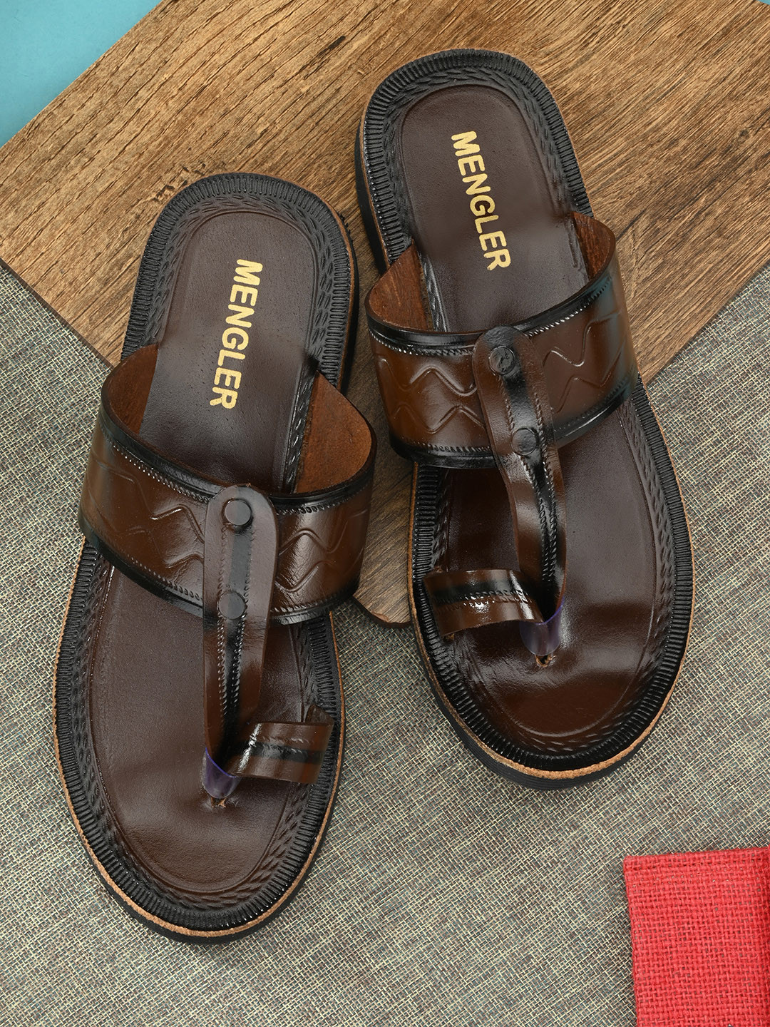 

MENGLER Men Brown Leather Comfort Sandals