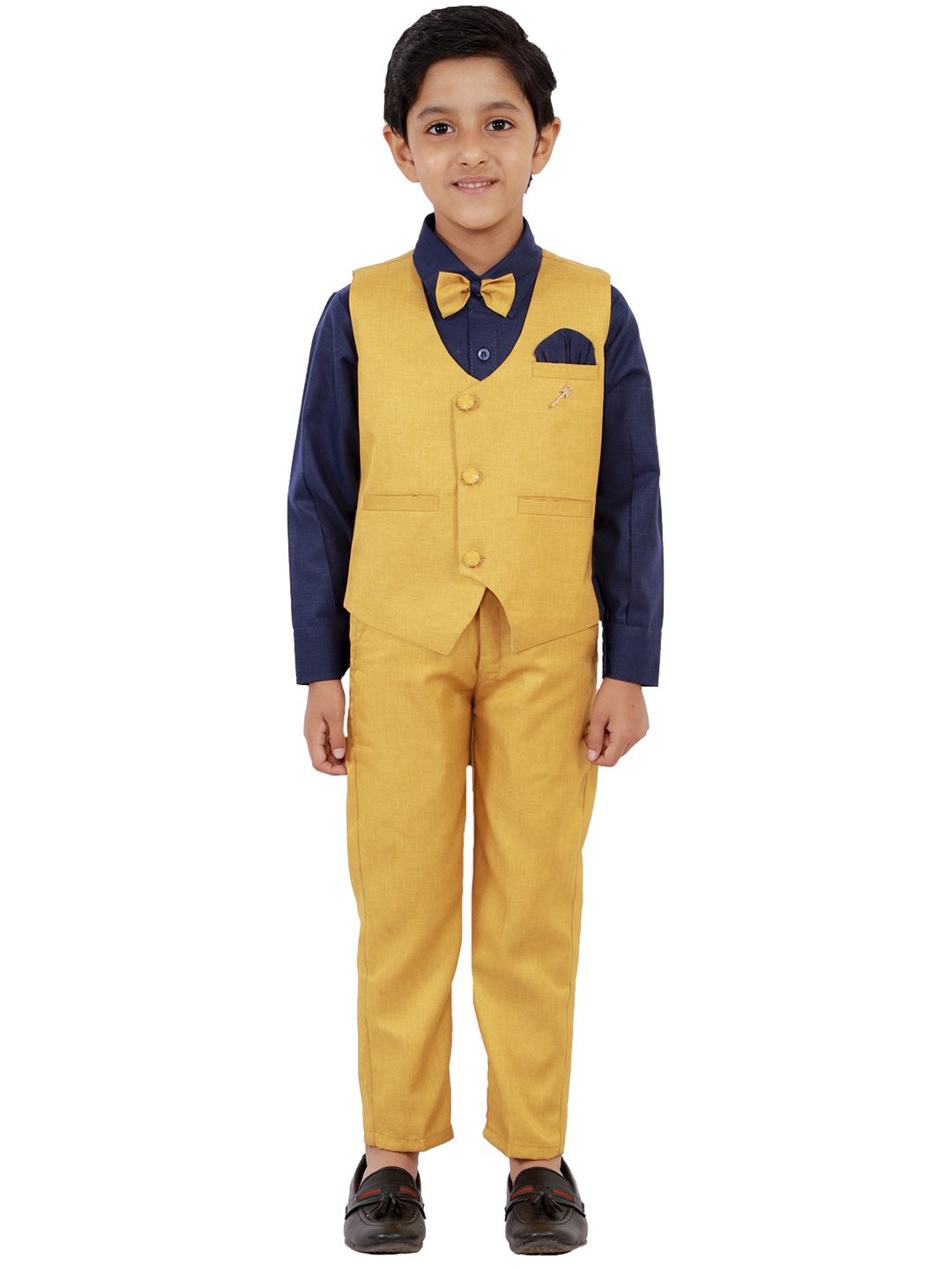 

DKGF FASHION Boys Mustard & Black Shirt with Trousers & Waistcoat