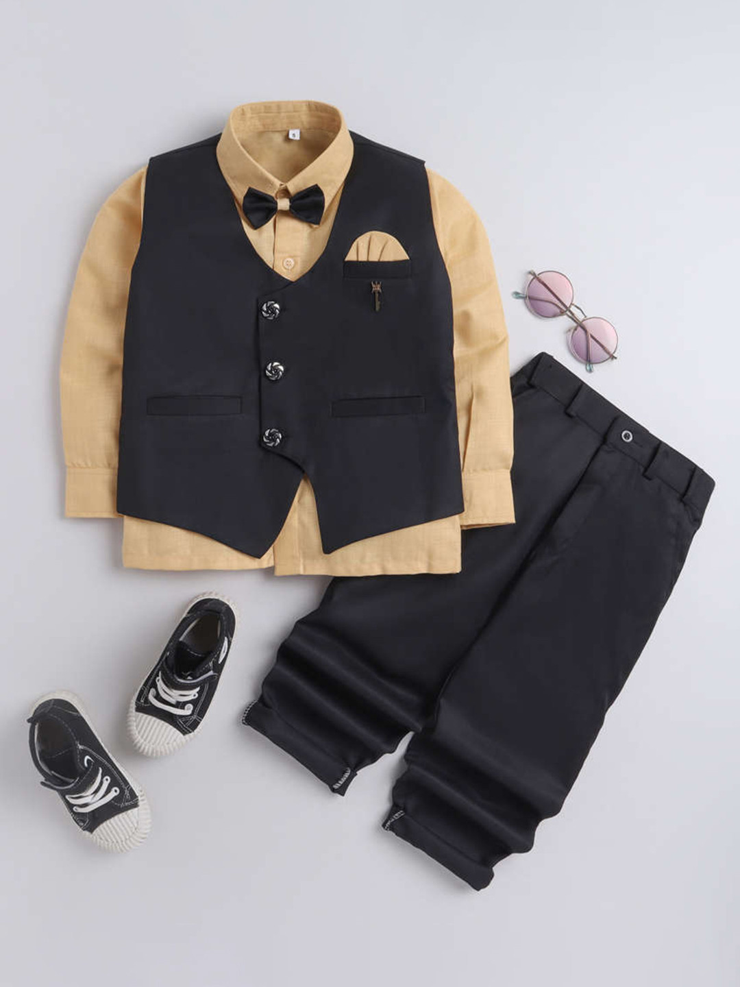 

DKGF FASHION Boys Black & Orange Shirt with Trousers & Waistcoat