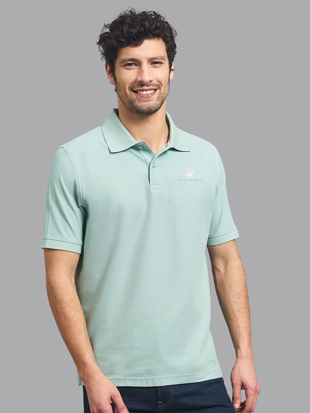 

Beverly Hills Polo Club Men Green Polo Collar Oversized T-shirt
