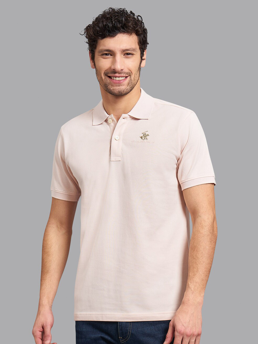 

Beverly Hills Polo Club Men Pink Polo Collar T-shirt