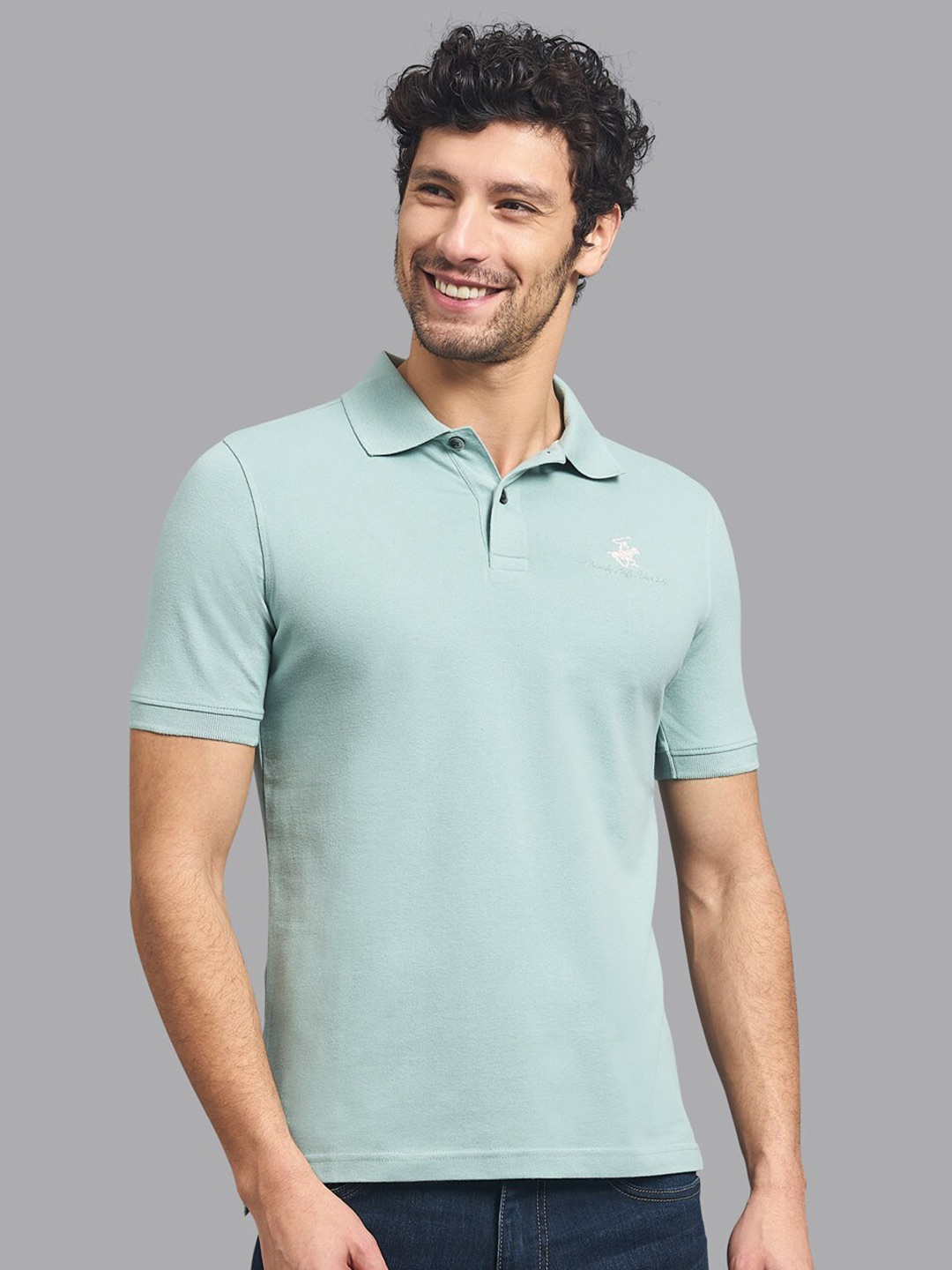 

Beverly Hills Polo Club Men Green Polo Collar Slim Fit T-shirt