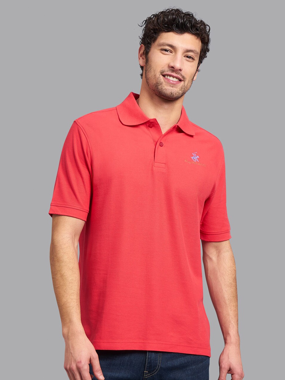 

Beverly Hills Polo Club Men Coral Polo Collar Oversized T-shirt