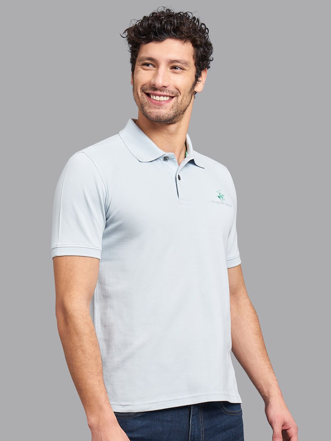 

Beverly Hills Polo Club Men Blue Polo Collar Slim Fit T-shirt