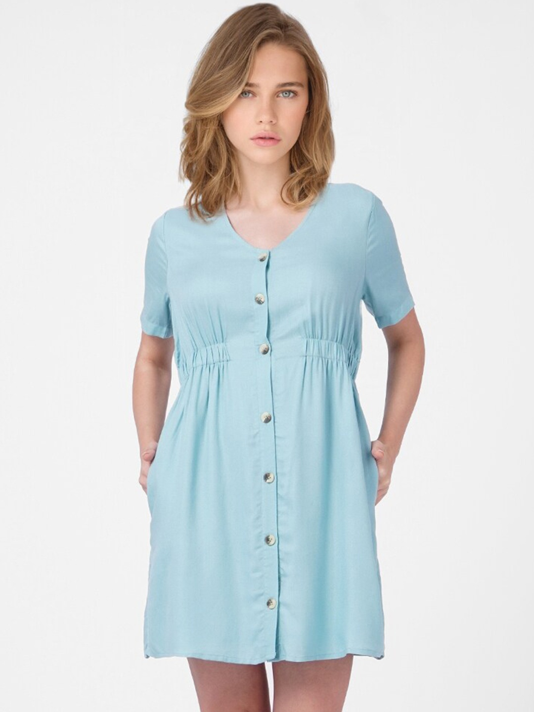 

ONLY Blue Solid Shirt Dress