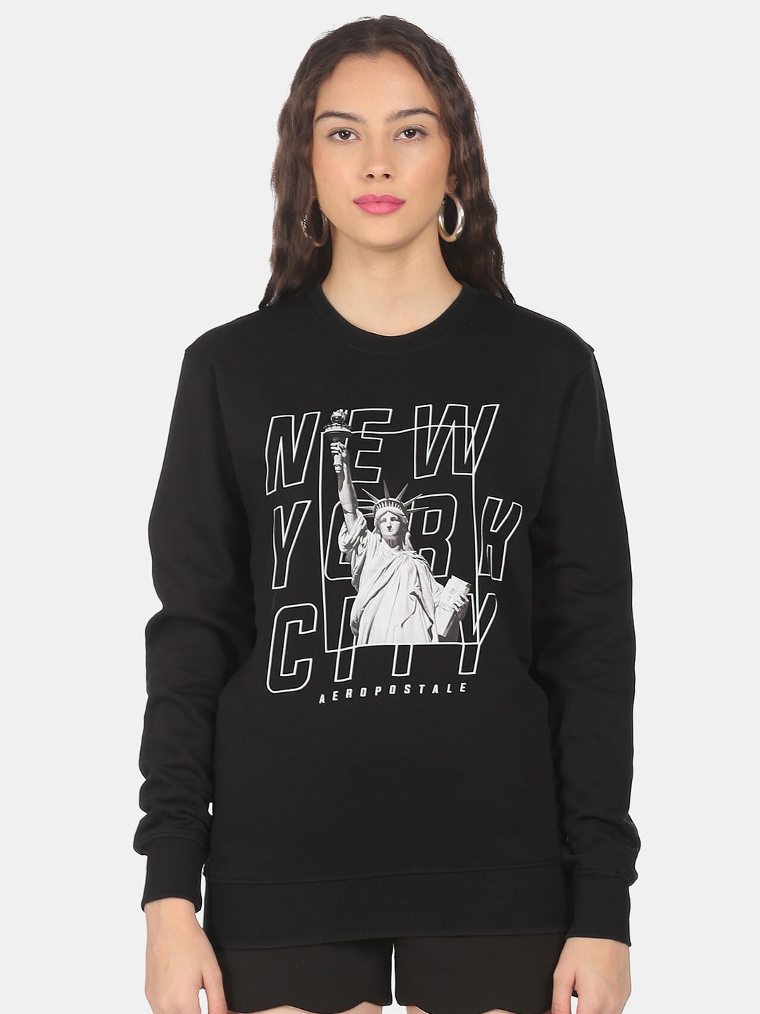 

Aeropostale Women Black Printed Sweatshirt