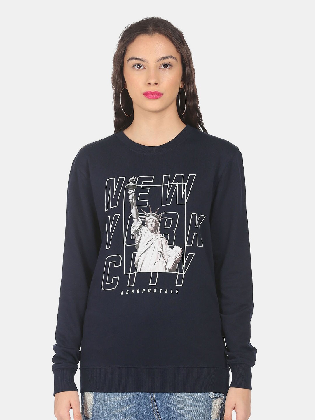 

Aeropostale Women Blue Printed Sweatshirt