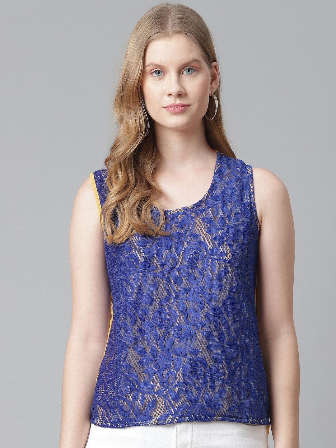 

RIVI Women Blue & Cream-Coloured Lace Top