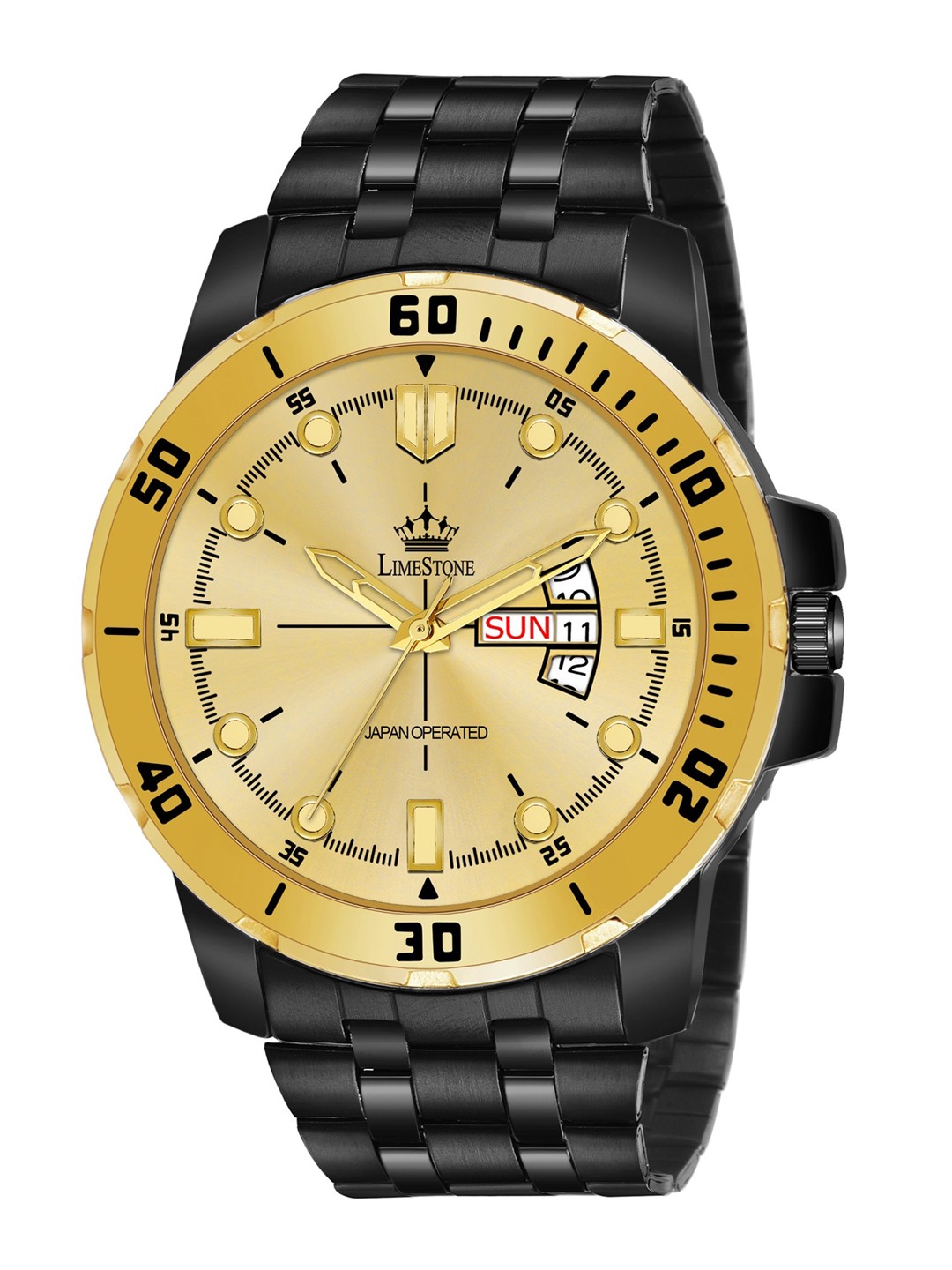 

LIMESTONE Men Gold-Toned Brass Dial & Black Bracelet Style Straps Analogue Watch LS3094