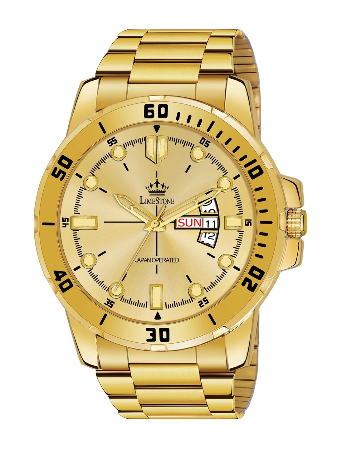 

LIMESTONE Men Brass Dial & Stainless Steel Bracelet Style Straps Analogue Watch LS3095, Gold
