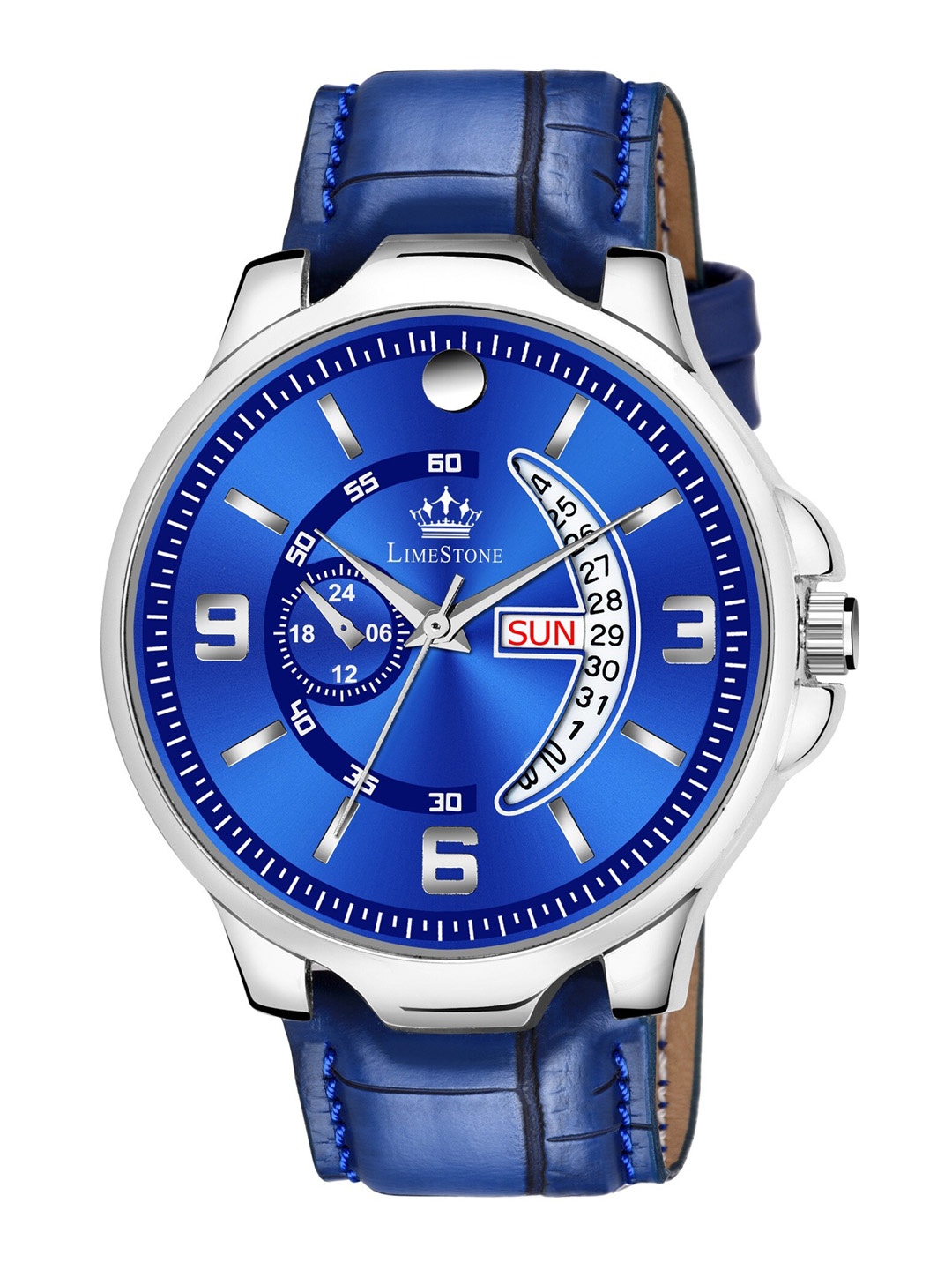 

LIMESTONE Men Blue Brass Printed Dial & Blue Leather Straps Analogue Watch LS3083