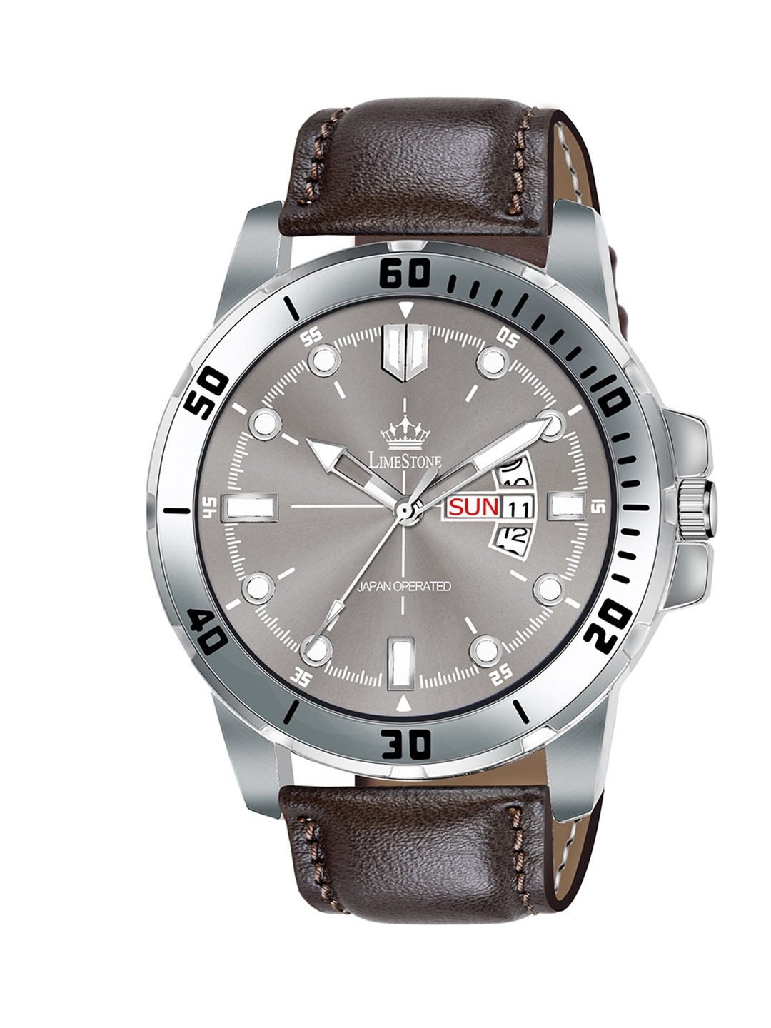 

LIMESTONE Men Brass Dial & Leather Straps Analogue Watch LS3089, Grey