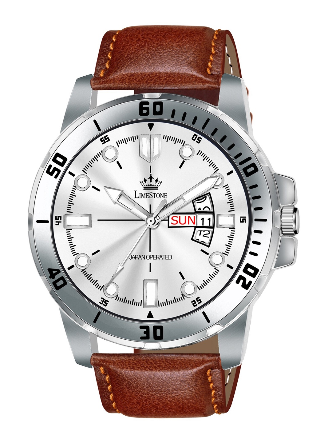 

LIMESTONE Men Brass Dial & Leather Straps Analogue Watch LS3090, Silver