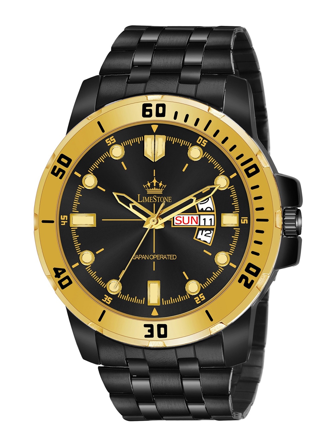 

LIMESTONE Men Brass Dial & Stainless Steel Bracelet Style Straps Analogue Watch LS3093, Black