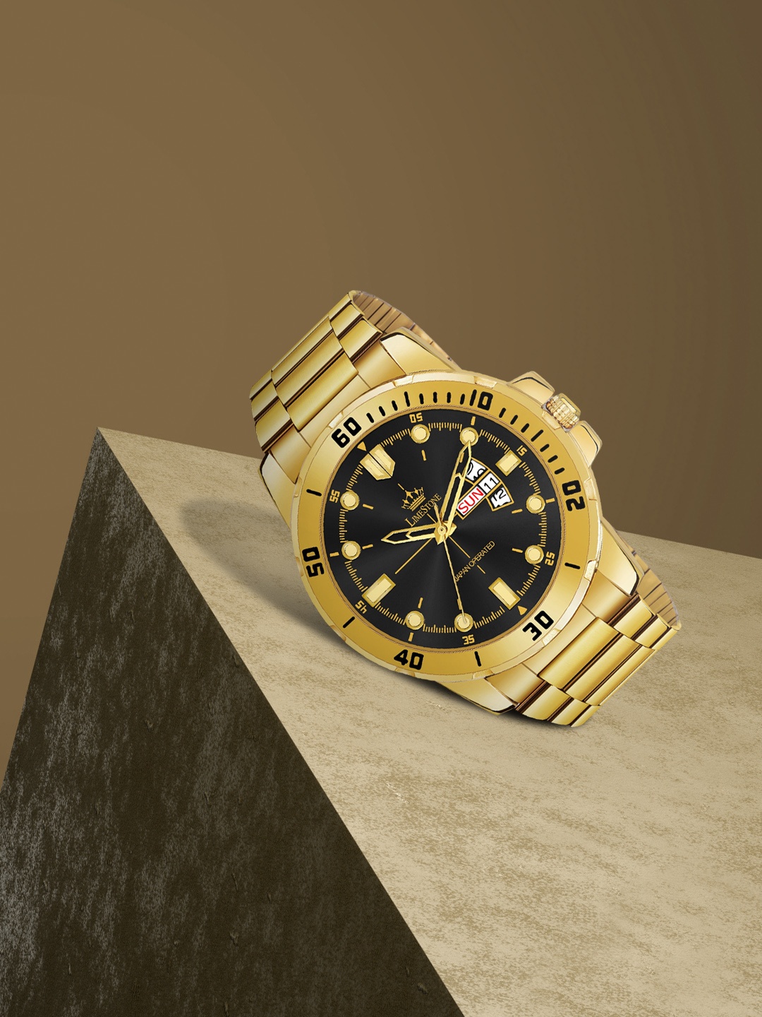 

LIMESTONE Men Brass Dial & Stainless Steel Bracelet Style Straps Analogue Watch LS3097, Black