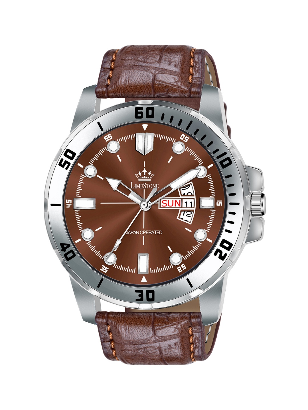 

LIMESTONE Men Brown Brass Dial & Brown Leather Straps Analogue Watch