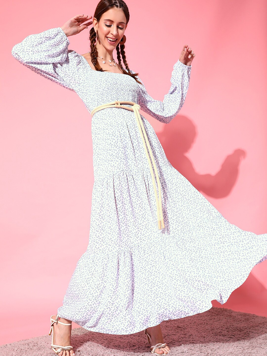 

STREET 9 White Floral Georgette Blouson Dress