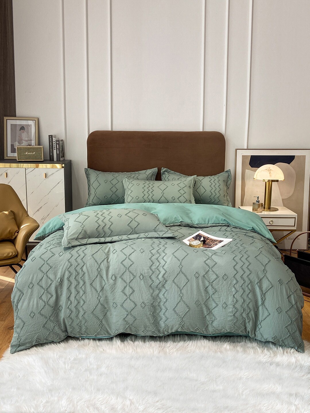 

JC Collection Green Self Design Double Queen Bedding Set