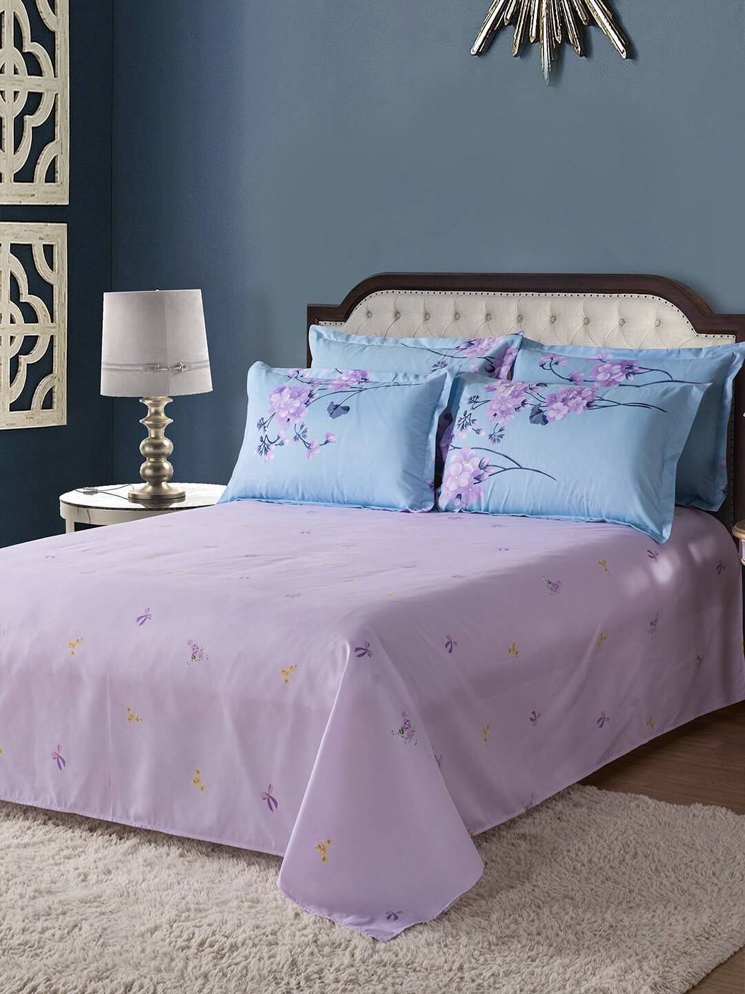 

JC HOME Blue & Lavender Floral Printed Single Bedding Set