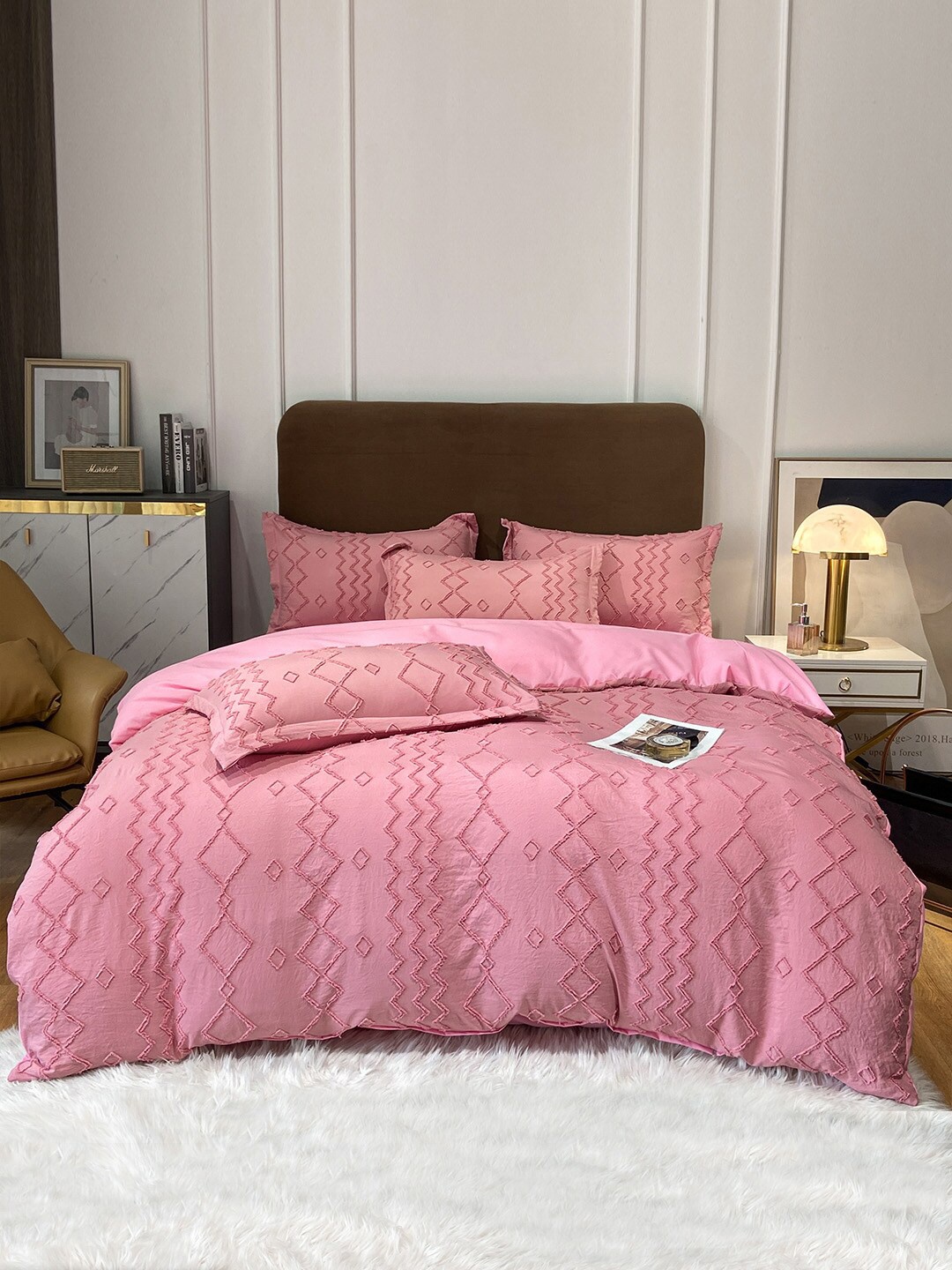 

JC Collection Pink Self-Design Double Queen Bedding Set