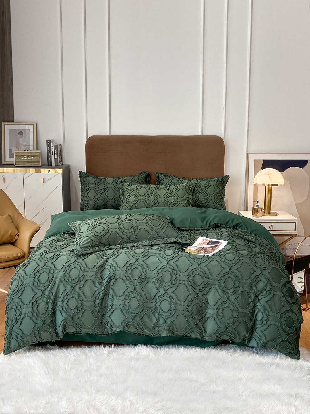 

JC Collection Green Textured Double King Bedding Set