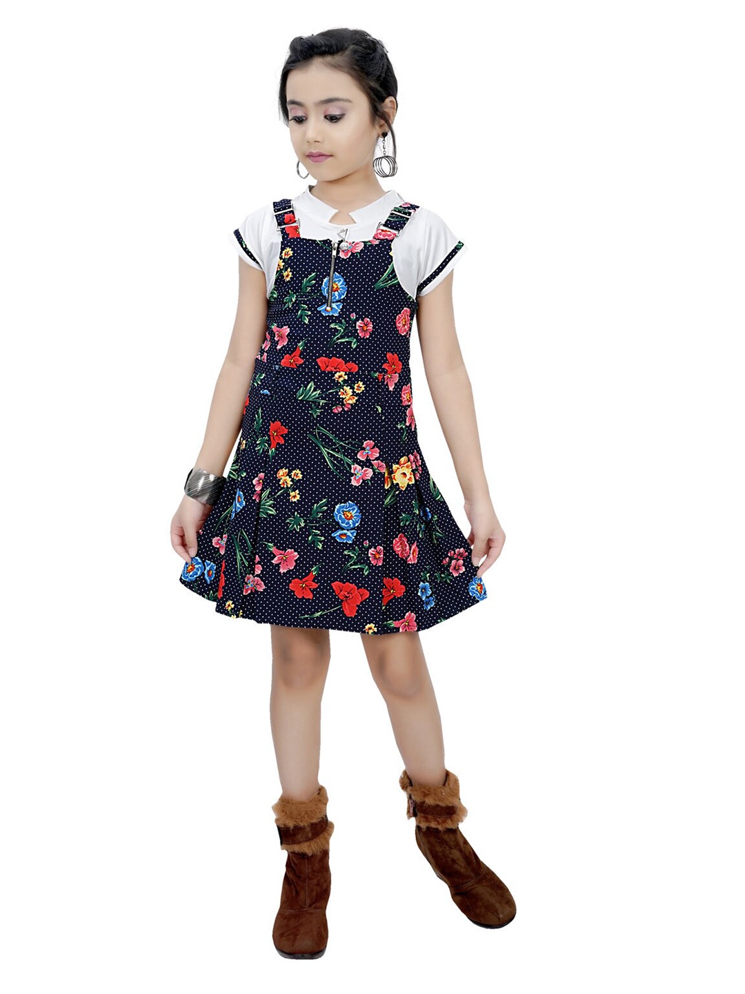 

Tiny Girl Girls Navy Blue Butterfly Dugaree Dress