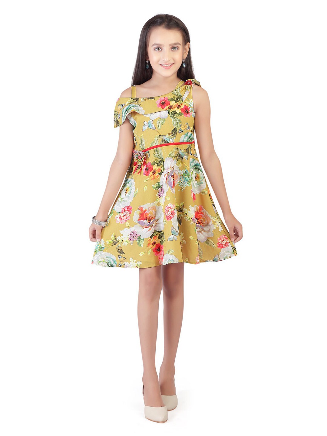 

Tiny Girl Mustard Yellow & White Floral Printed Dress