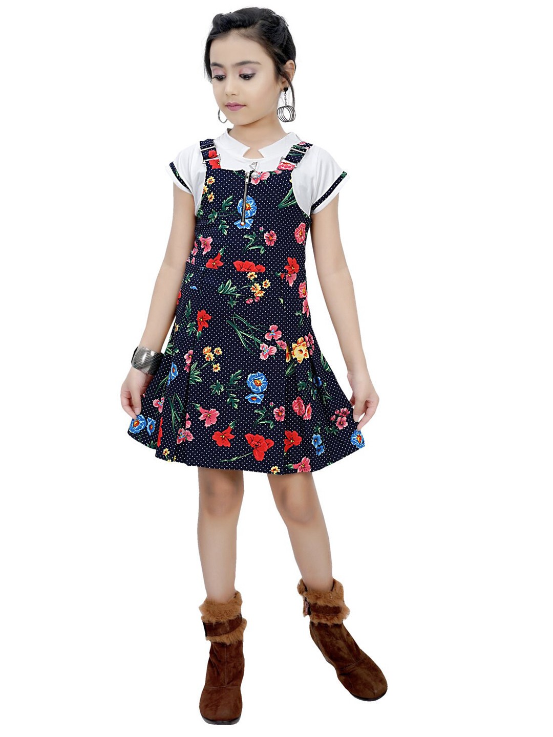 

Tiny Girl Girls Navy Blue & Red Floral A-Line Dress