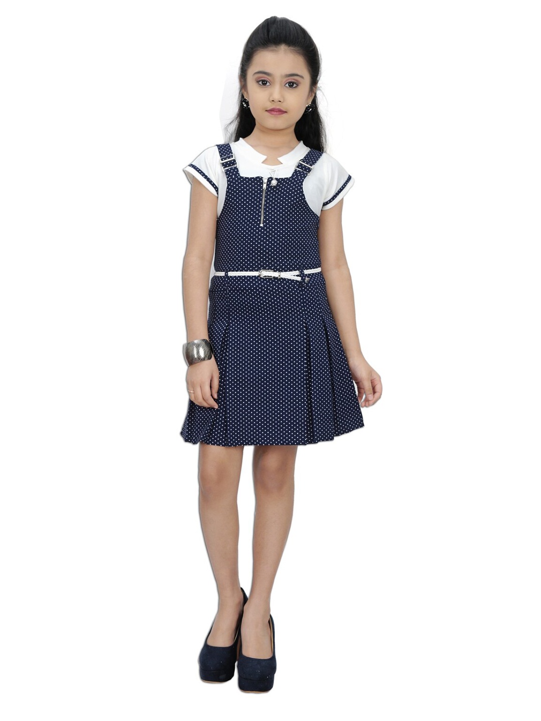 

Tiny Girl Navy Blue Polka Dots Printed Dress