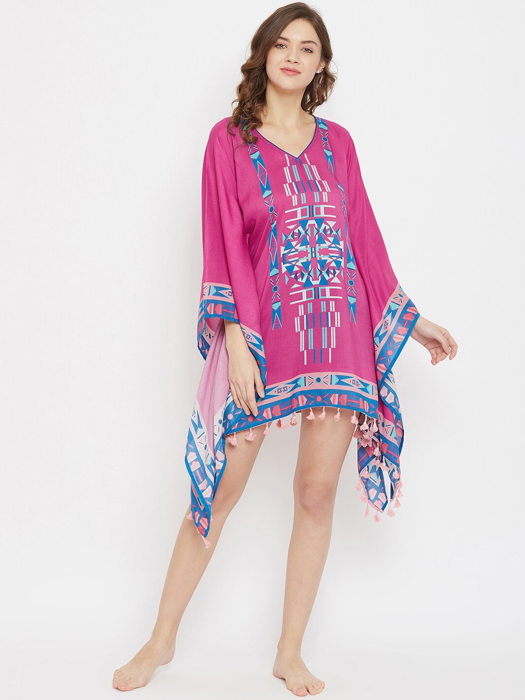

The Kaftan Company Women Pink-coloured and Blue Boho Dreamcatcher Digital Printed Swimwear