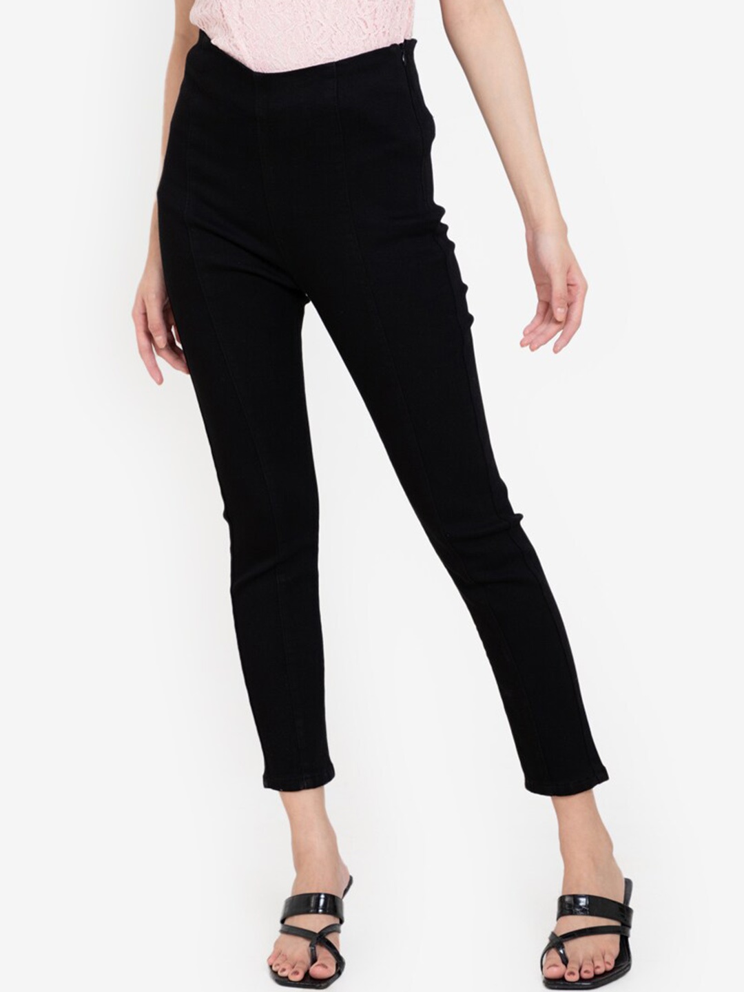 

ZALORA BASICS Women Black Side Zipper Skinny Fit High-Rise Jeans