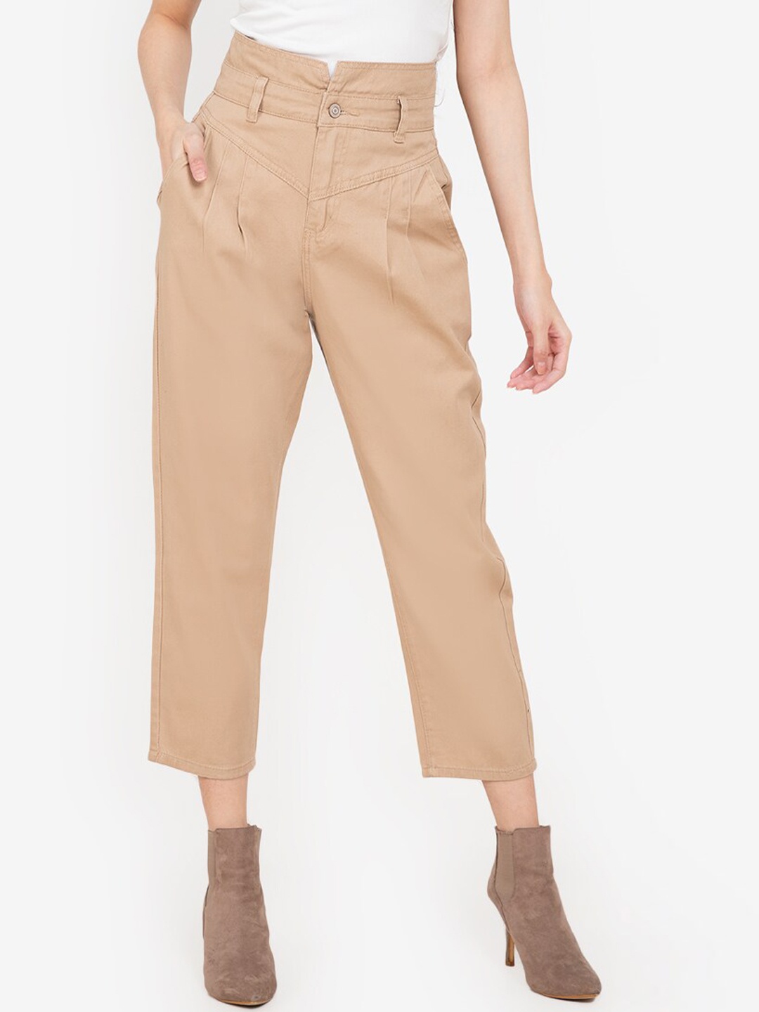 

ZALORA BASICS Women Beige Slim Fit High-Rise Jeans