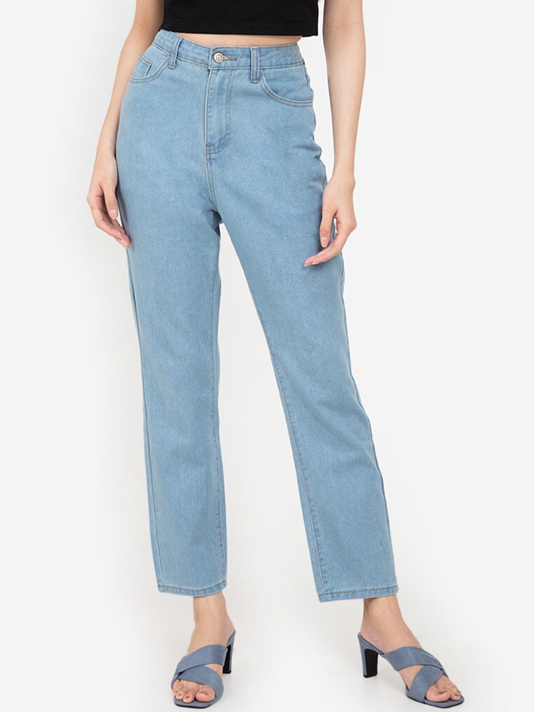 

ZALORA BASICS Women Blue Mom-Fit High-Rise Cropped Jeans