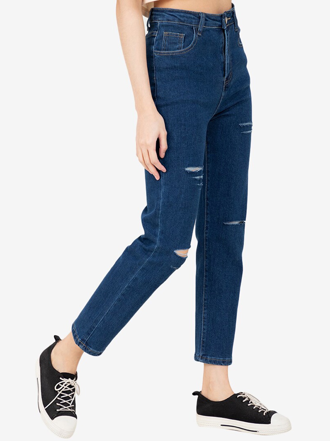 

ZALORA BASICS Women Blue High-Rise Mildly Distressed Light Fade Stretchable Jeans