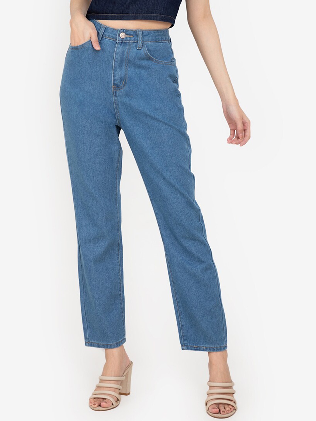 

ZALORA BASICS Women Blue Mom Fit High-Rise Cropped Jeans