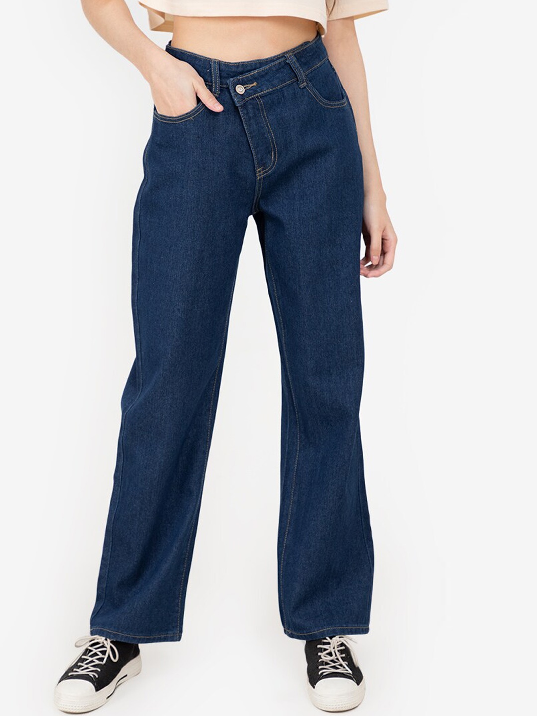 

ZALORA BASICS Women Blue Straight Fit High-Rise Jeans