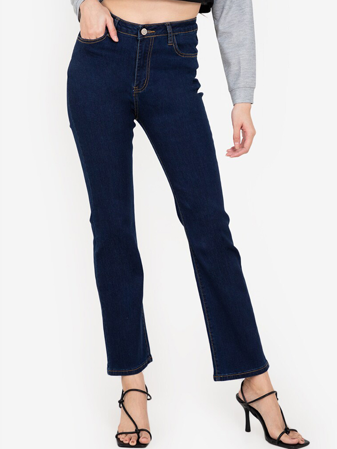 

ZALORA BASICS Women Blue Slim Fit High-Rise Cotton Jeans