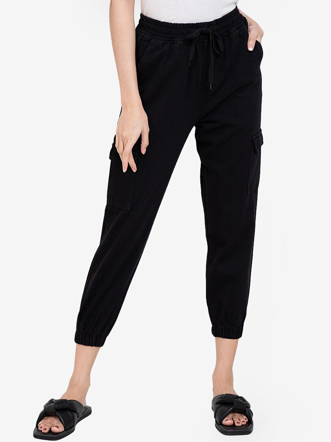 

ZALORA BASICS Women Black Solid Cotton Jogger Jeans