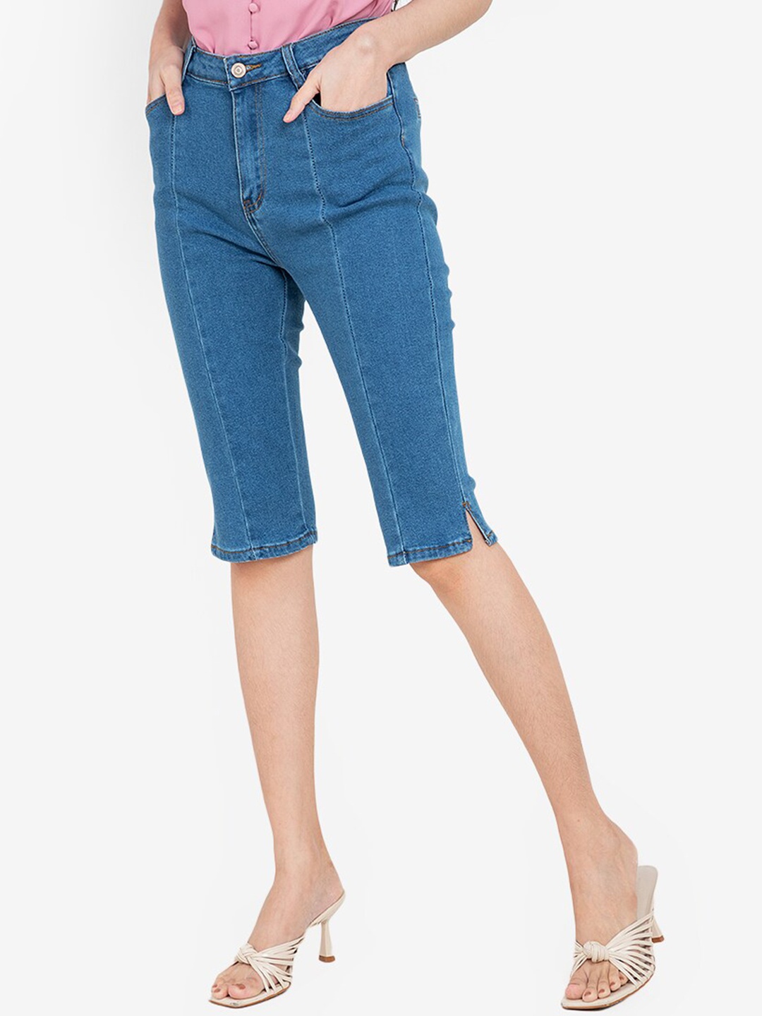 

ZALORA BASICS Women Blue Side Hem Slit Capri Jeans