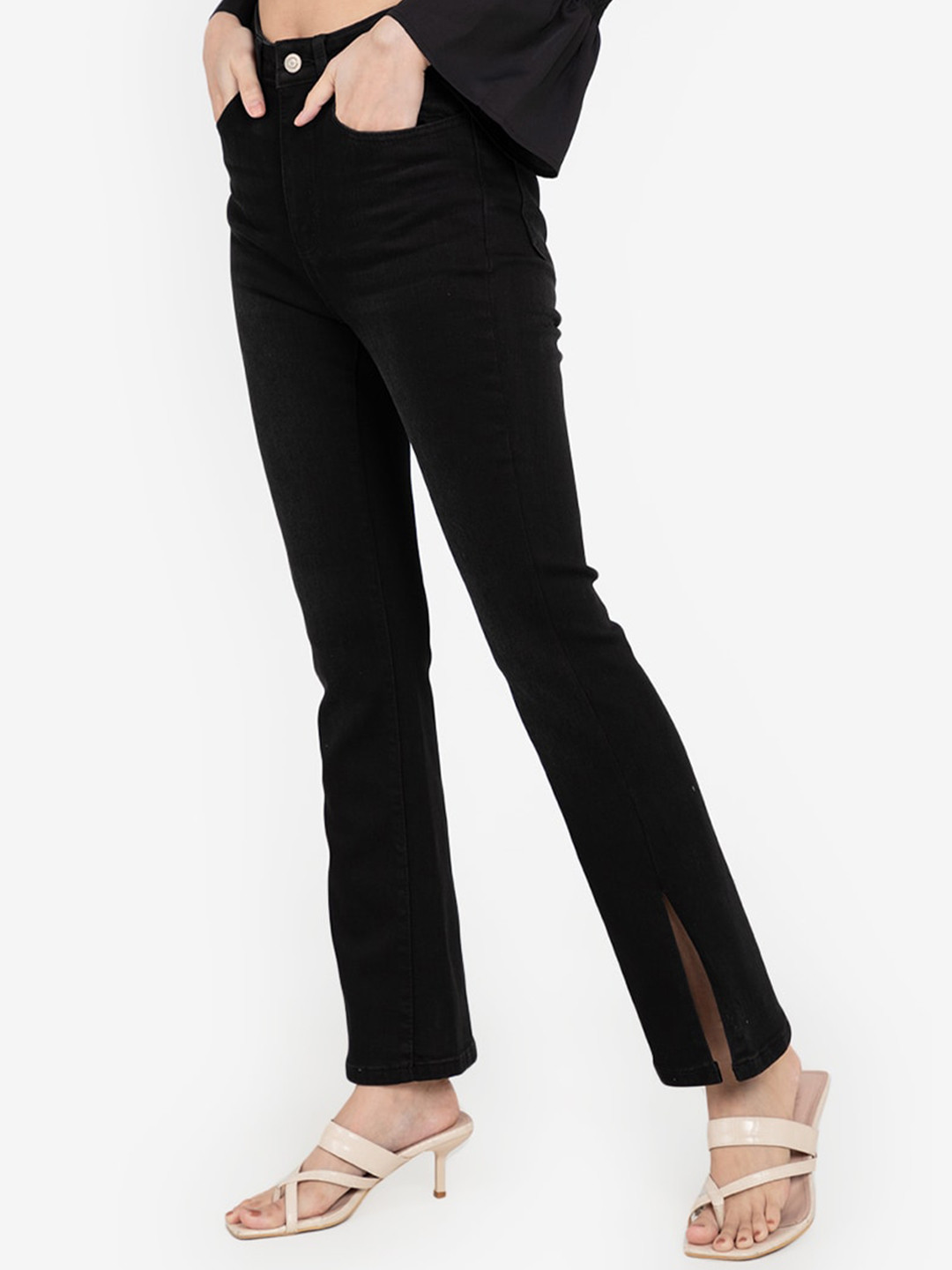 

ZALORA BASICS Women Black Bootcut Low-Rise Jeans