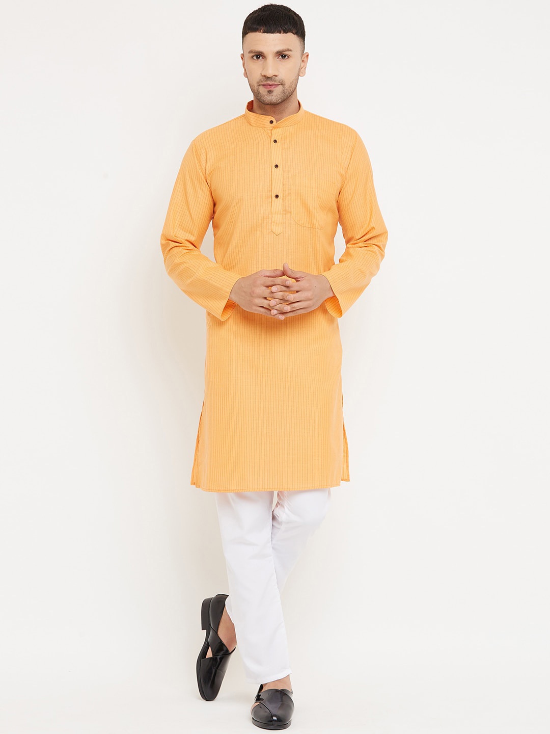 

Armaan Ethnic Men Orange Striped Cotton Kurta