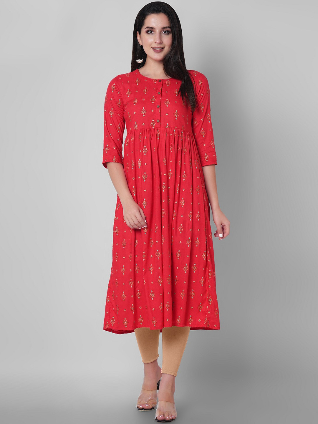 

Ashlee Women Pink Ethnic Motifs Printed Thread Work Kurta