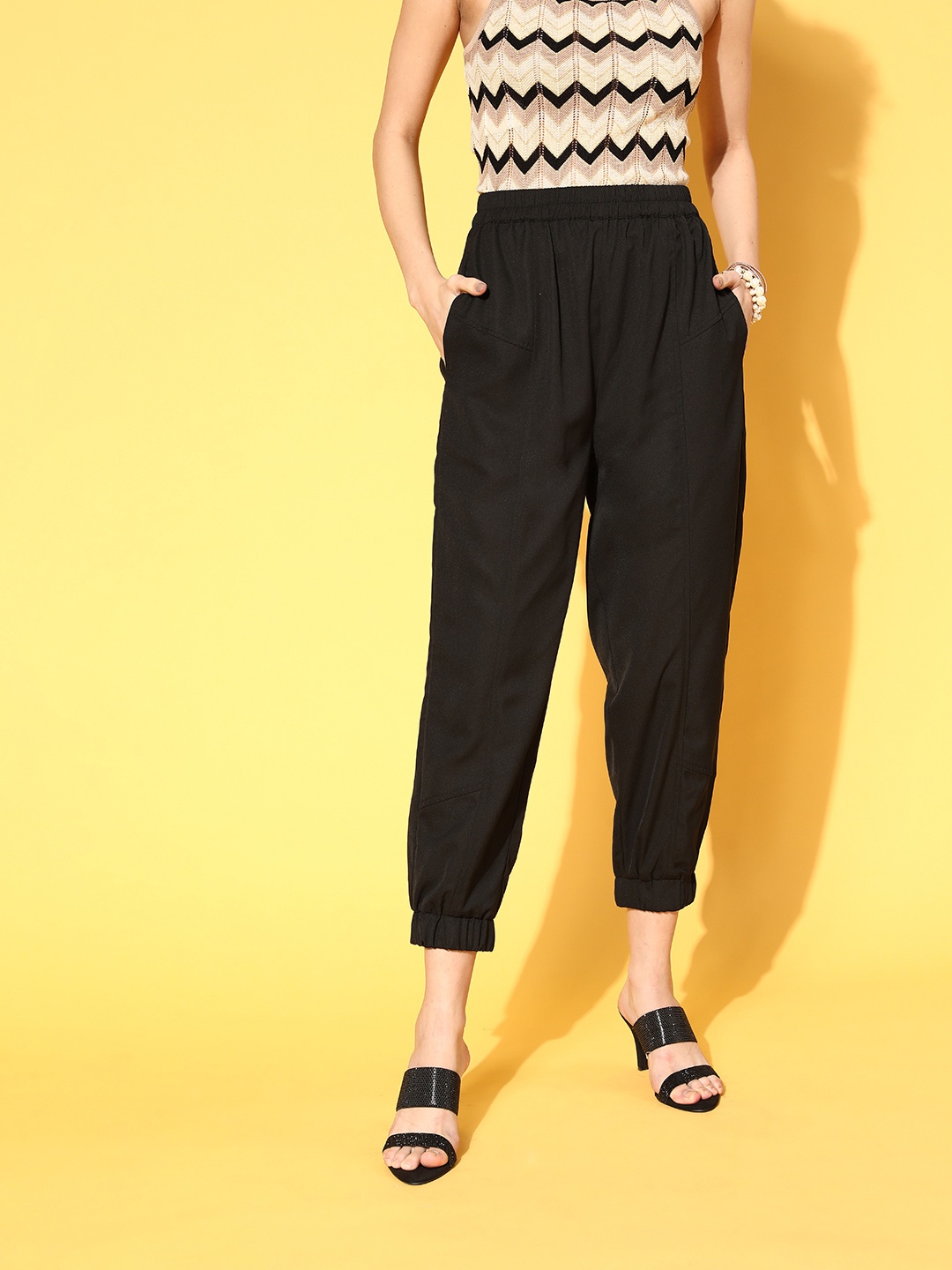 

plusS Women Stunning Black Solid Volume Play Track Pants