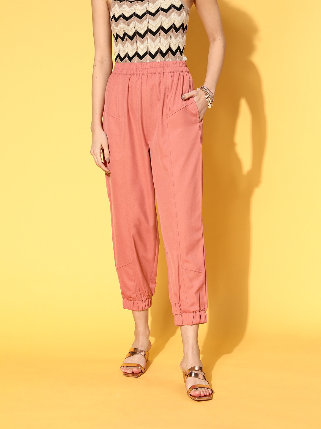 

plusS Women Peach Solid Volume Play Track Pants