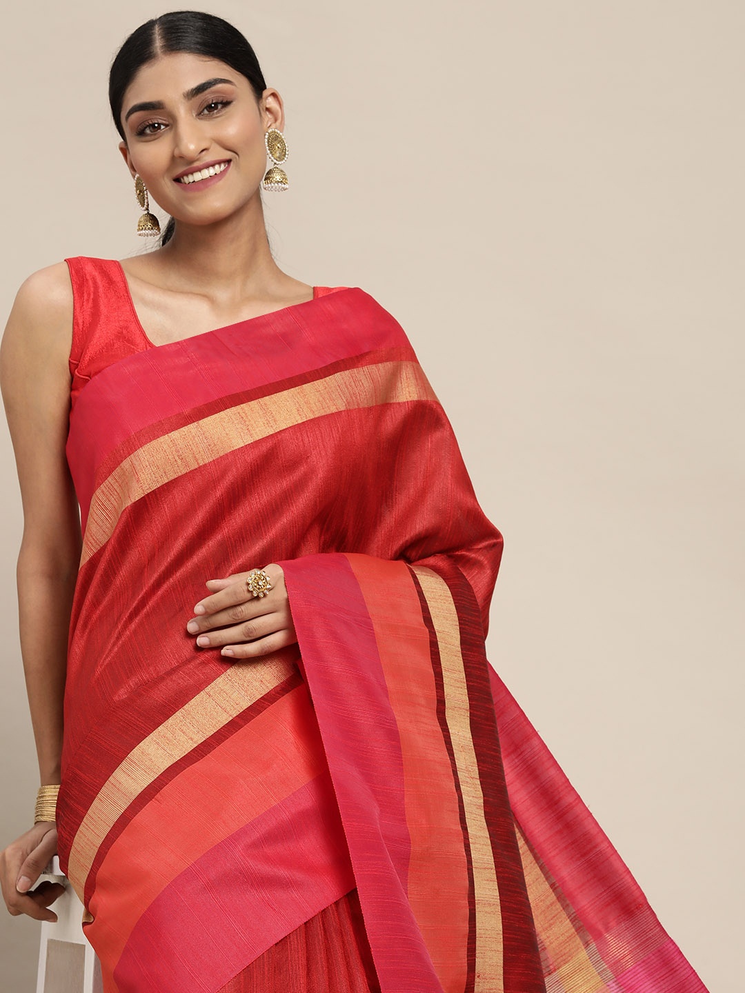 

Mitera Red Solid Saree