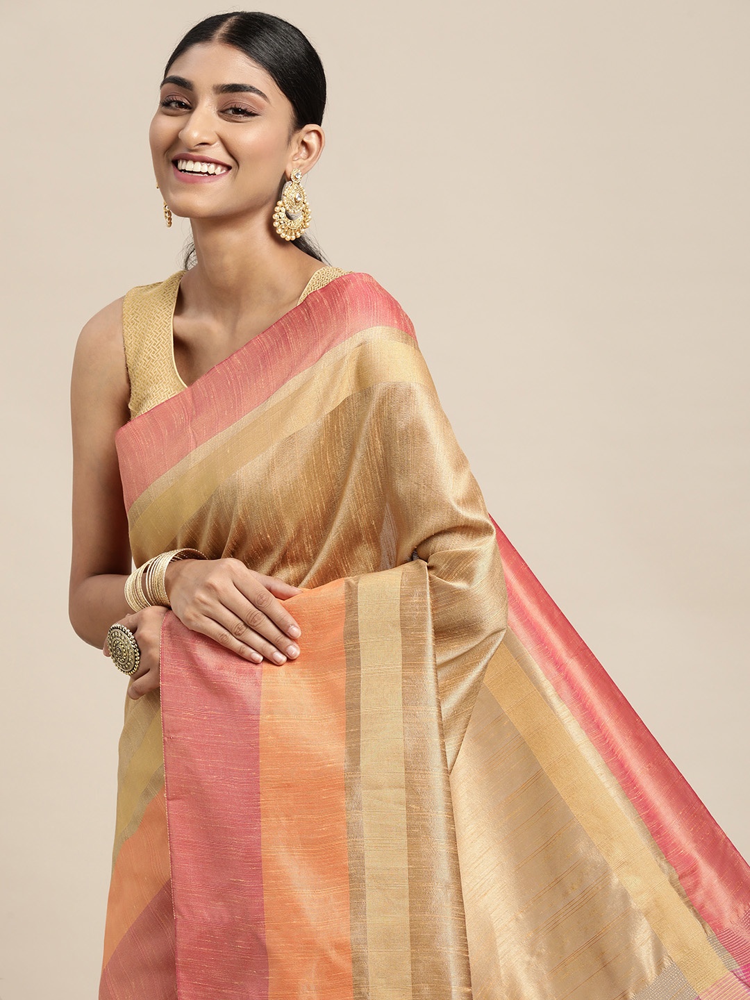 

Mitera Beige Solid Saree
