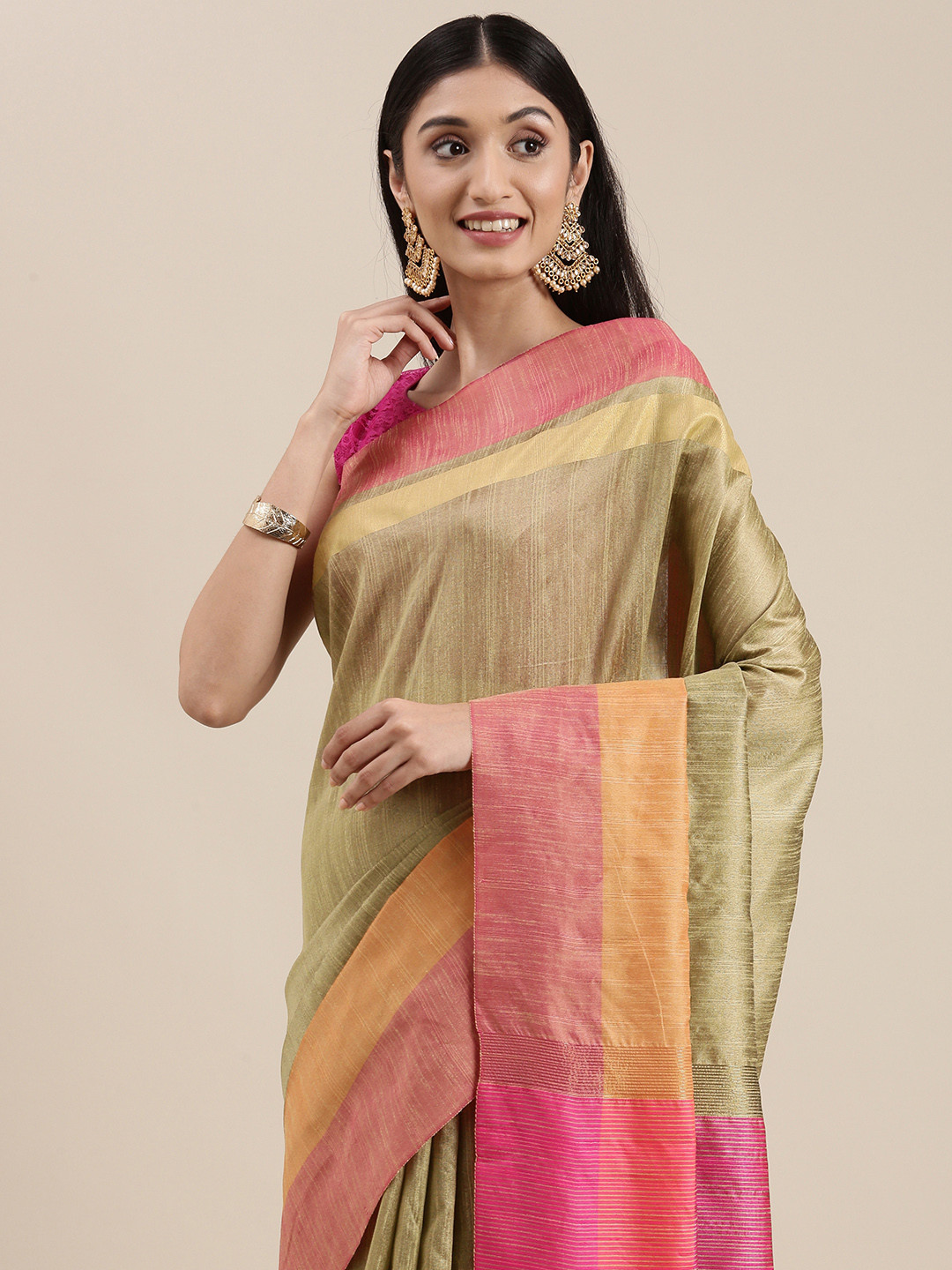 

Mitera Golden Solid Saree, Gold